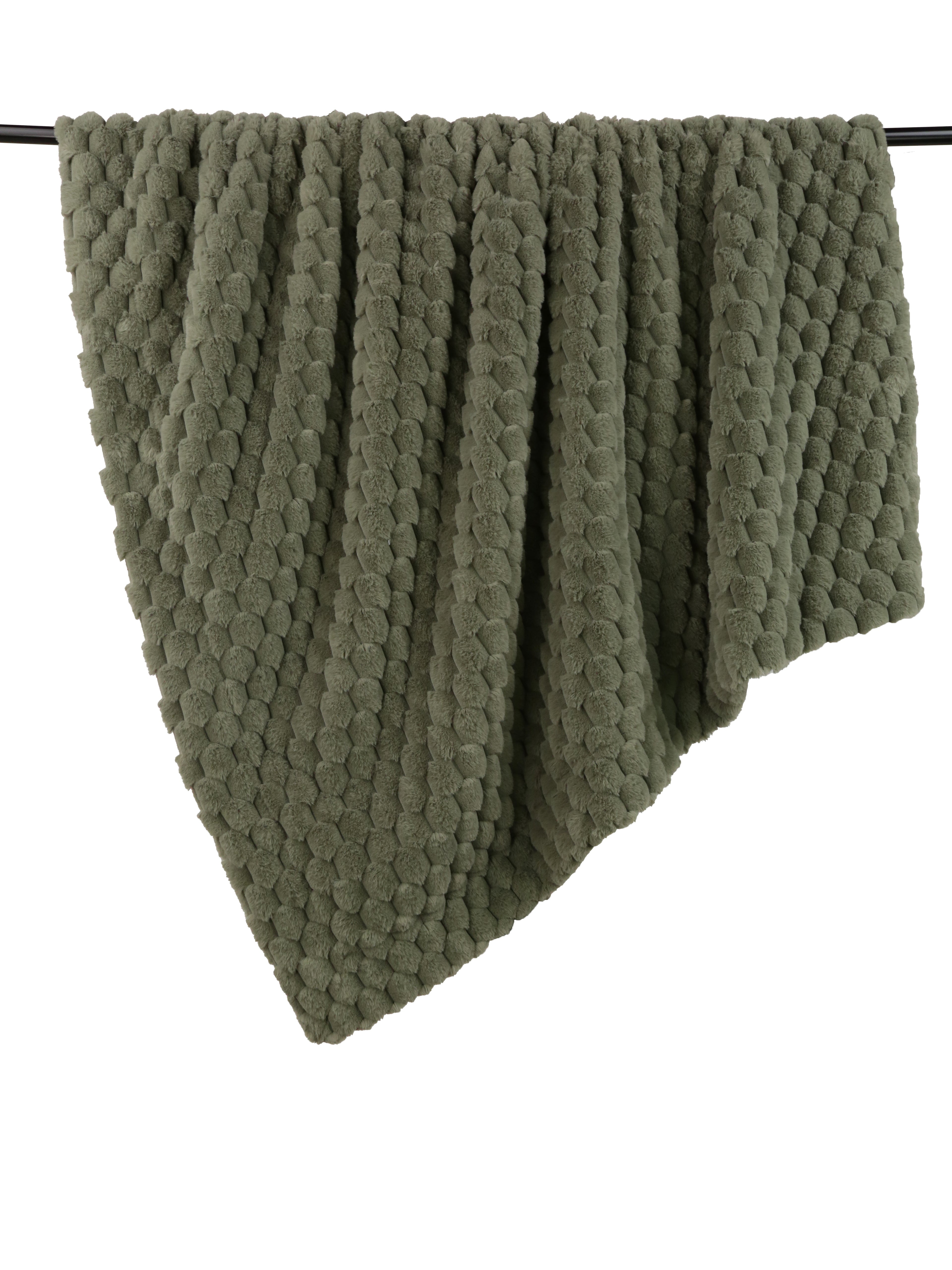 Malini Sculpted Faux Rabbit Sage Green Throw